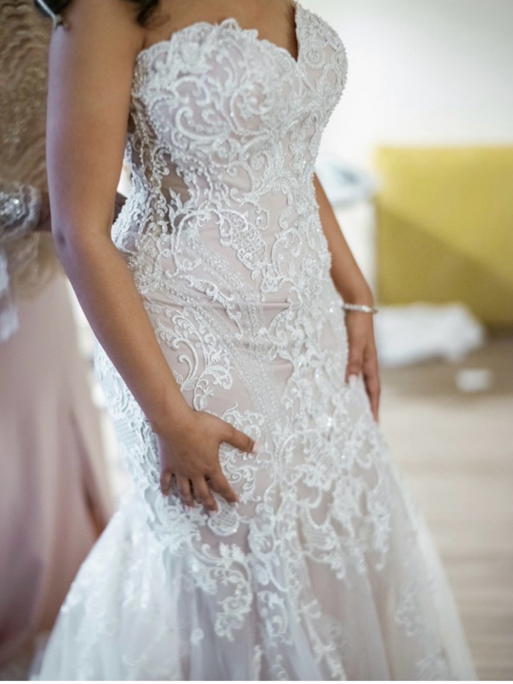 Allure Bridals Ivory Strapless Lace Mermaid Gown